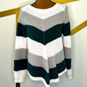 Knit green white and gray sweater. Size S. Long sleeve